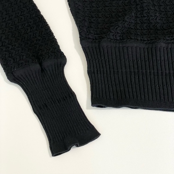Alexander Wang Open Knit Mock Neck Sweater Top Cropped Slim Fit Black Medium - Picture 9 of 14
